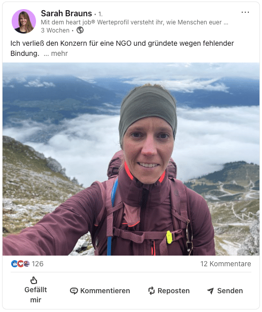 LinkedIn Personal BRanding Beispielbeitrag heartjob